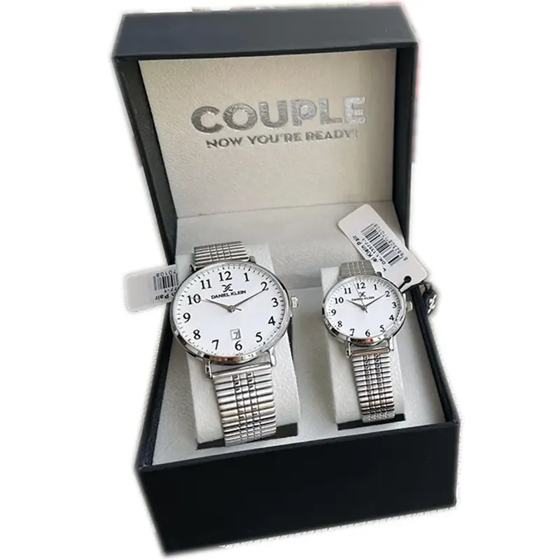 Daniel Klein White Dial Silver-tone Couple Set- DK.1.13577-1